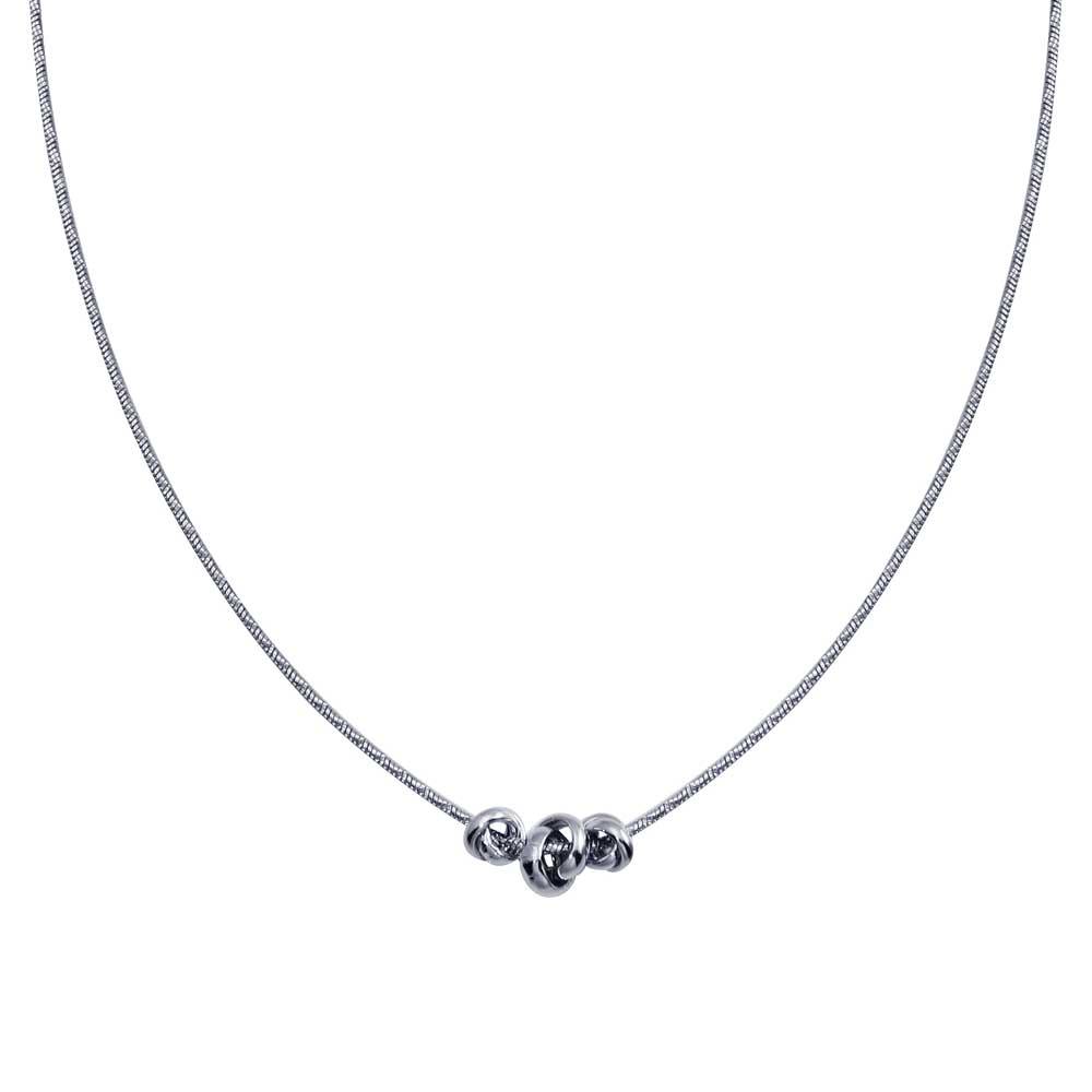 925 Sterling Silver Rhodium Plated DC Snake Chain Knot Charm Necklace