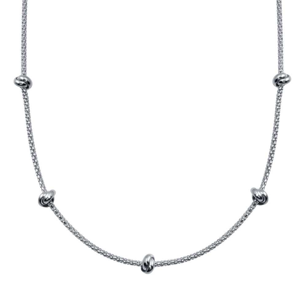 925 Sterling Silver Rhodium Plated Correana 5 Knot Charm Necklace