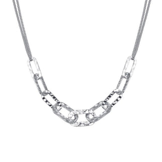 925 Sterling Silver Rhodium Plated Paperclip Chain Textured Necklace