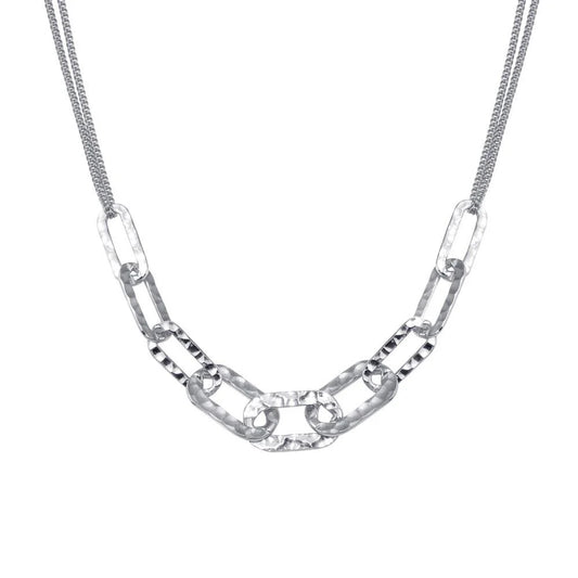 925 Sterling Silver Rhodium Plated Paperclip Chain Textured Necklace