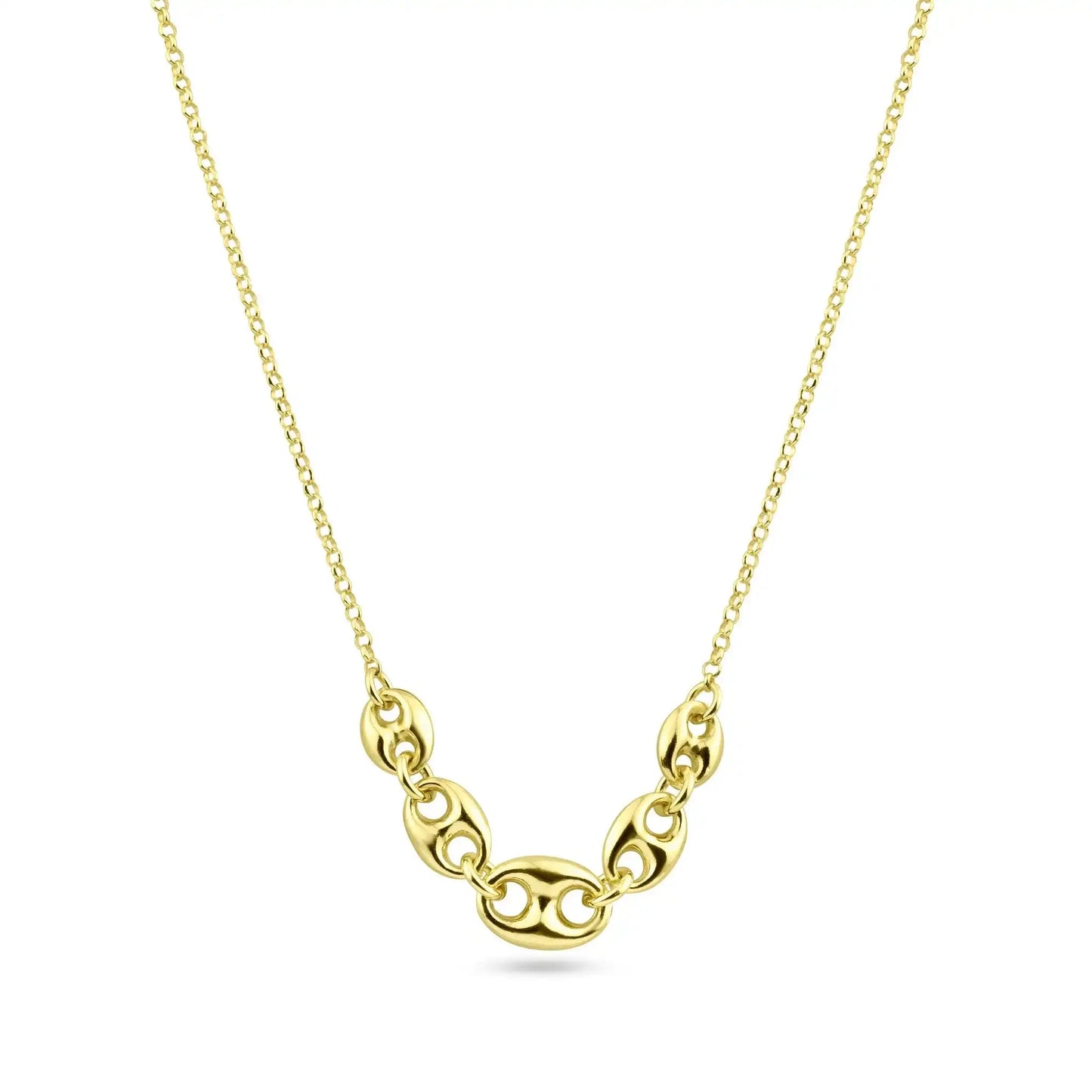925 Sterling Silver Gold Plated Puffed Mariner Adjustable Link Necklace