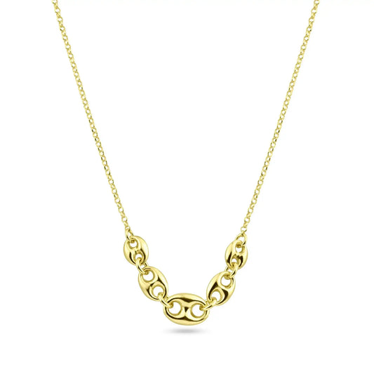 925 Sterling Silver Gold Plated Puffed Mariner Adjustable Link Necklace