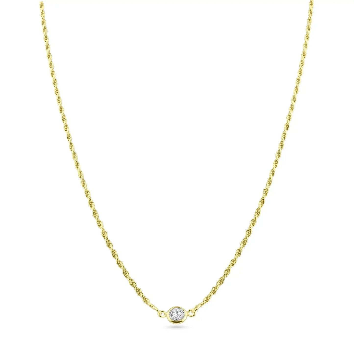 925 Sterling Silver Gold Plated Rope Clear CZ Adjustable Link Necklace