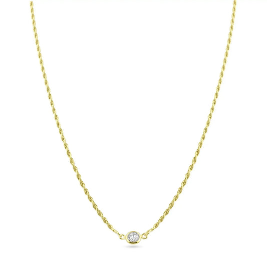 925 Sterling Silver Gold Plated Rope Clear CZ Adjustable Link Necklace