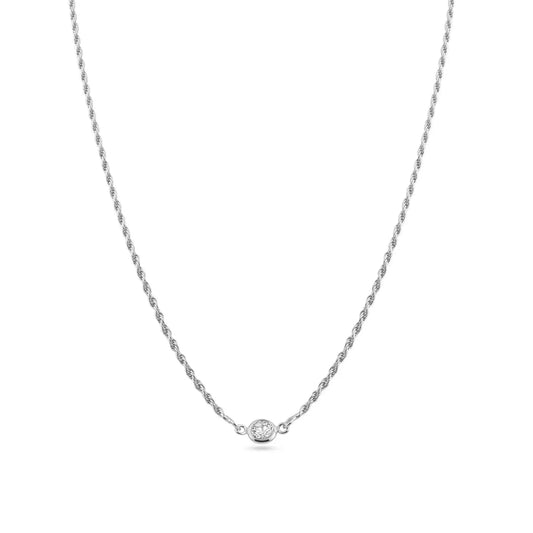925 Sterling Silver Rhodium Plated Rope Clear CZ Adjustable Link Necklace