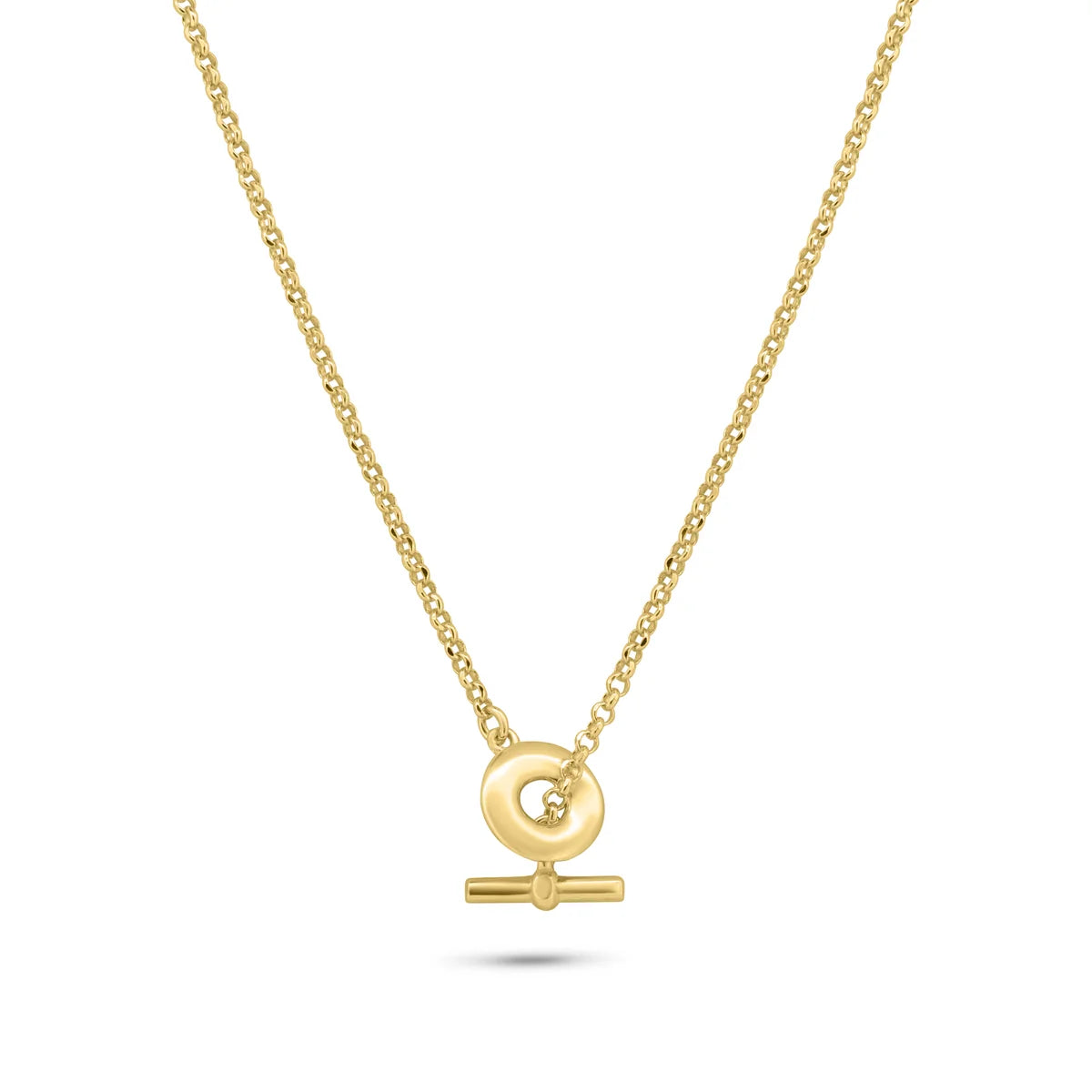 925 Sterling Silver Gold Plated Rolo Adjustable Donut and Bar Necklace