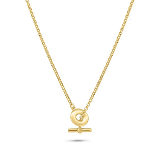 925 Sterling Silver Gold Plated Rolo Adjustable Donut and Bar Necklace