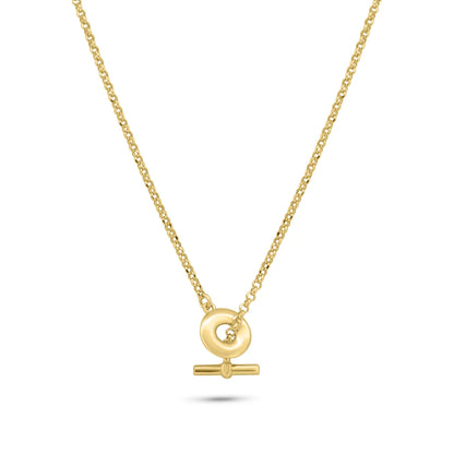 925 Sterling Silver Gold Plated Rolo Adjustable Donut and Bar Necklace