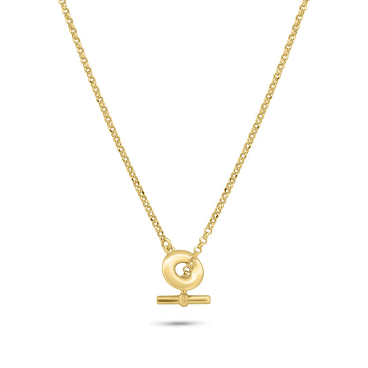 925 Sterling Silver Gold Plated Rolo Adjustable Donut and Bar Necklace