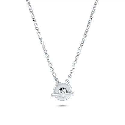 925 Sterling Silver Rhodium Plated Rolo Adjustable Donut and Bar Necklace