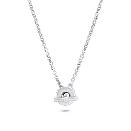 925 Sterling Silver Rhodium Plated Rolo Adjustable Donut and Bar Necklace