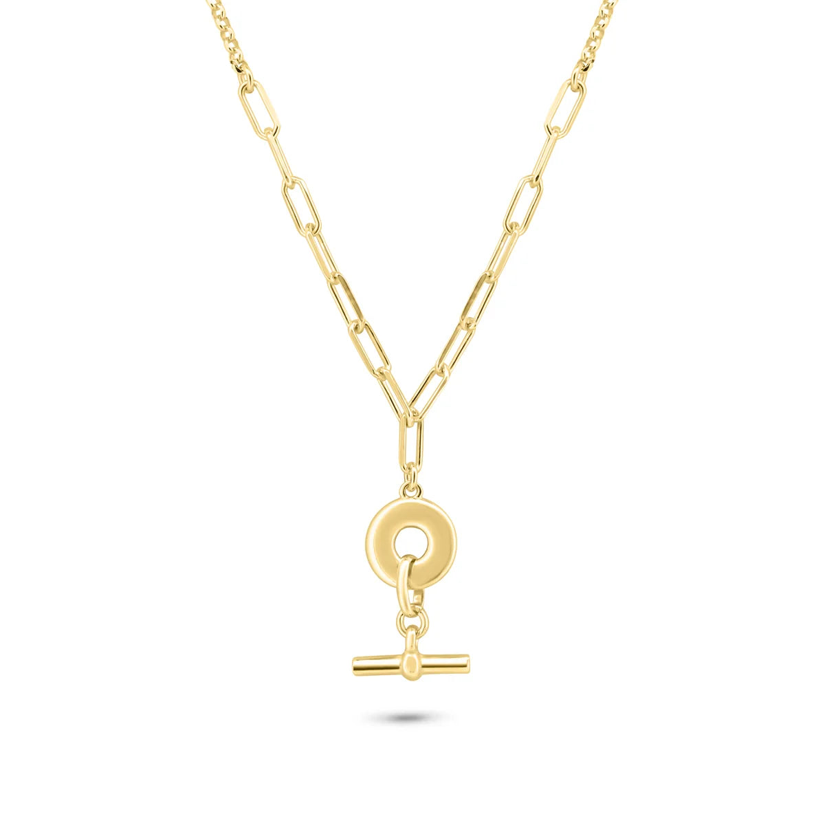 925 Sterling Silver Gold Plated Paperclip Rolo Adjustable Donut and Bar Necklace