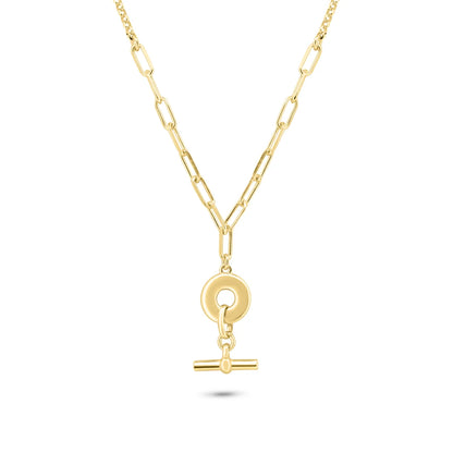 925 Sterling Silver Gold Plated Paperclip Rolo Adjustable Donut and Bar Necklace