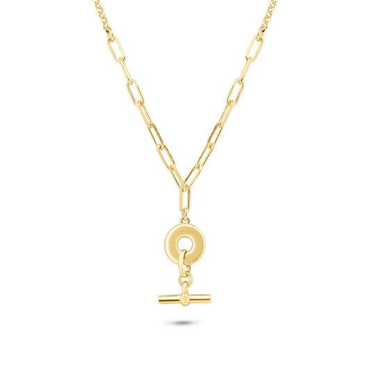 925 Sterling Silver Gold Plated Paperclip Rolo Adjustable Donut and Bar Necklace