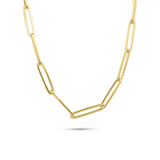 925 Sterling Silver Gold Plated Adjustable Long 5.5mm Paperclip Necklace