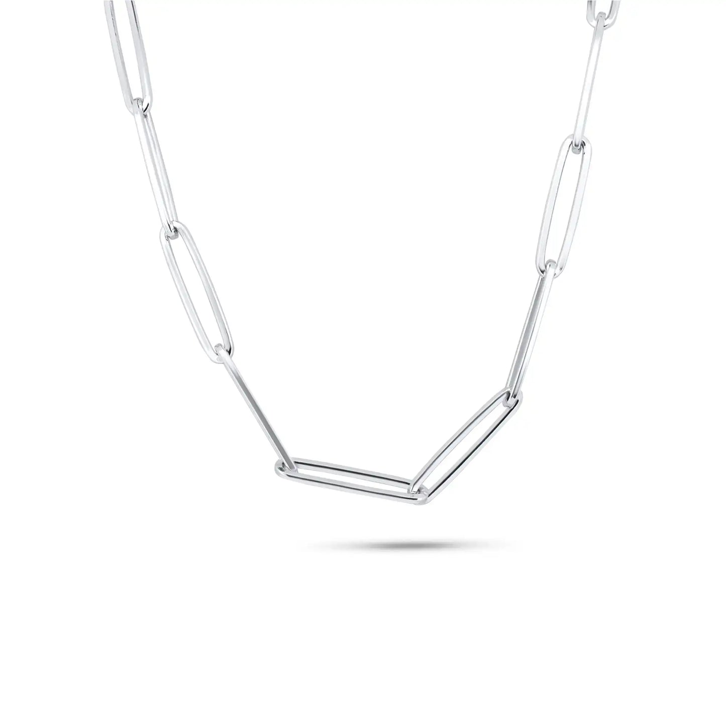 925 Sterling Silver Rhodium Plated Adjustable Long 5.5mm Paperclip Necklace