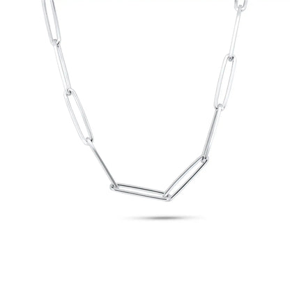 925 Sterling Silver Rhodium Plated Adjustable Long 5.5mm Paperclip Necklace
