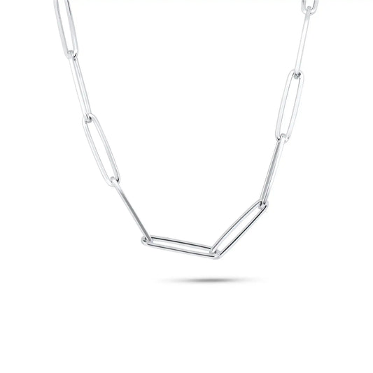 925 Sterling Silver Rhodium Plated Adjustable Long 5.5mm Paperclip Necklace