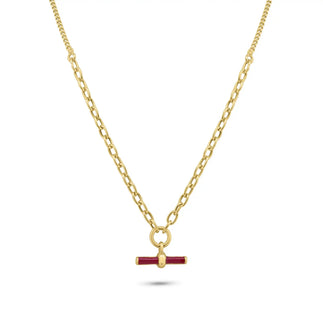 925 Sterling Silver Gold Plated Curb Rolo Adjustable Enamel Red Bar Necklace
