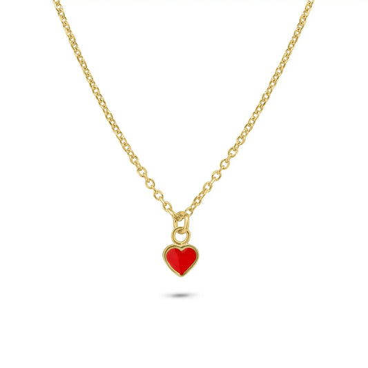 925 Sterling Silver Gold Plated Rolo Adjustable Enamel Red Heart Necklace
