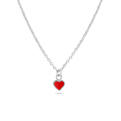 925 Sterling Silver Rhodium Plated Rolo Adjustable Enamel Red Heart Necklace