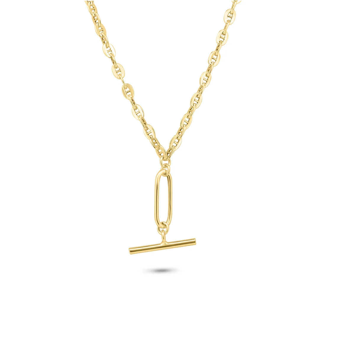 925 Sterling Silver Gold Plated Flat Marina Paperclip Bar Pendant 3.2mm Necklace