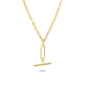925 Sterling Silver Gold Plated Flat Marina Paperclip Bar Pendant 3.2mm Necklace