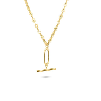 925 Sterling Silver Gold Plated Flat Marina Paperclip Bar Pendant 3.2mm Necklace