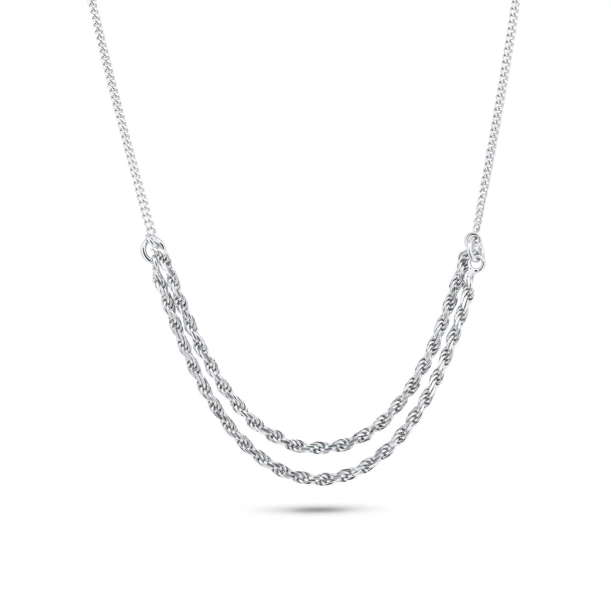 925 Sterling Silver Rhodium Plated Curb Strand 1.7mm Rope Adjustable Necklace