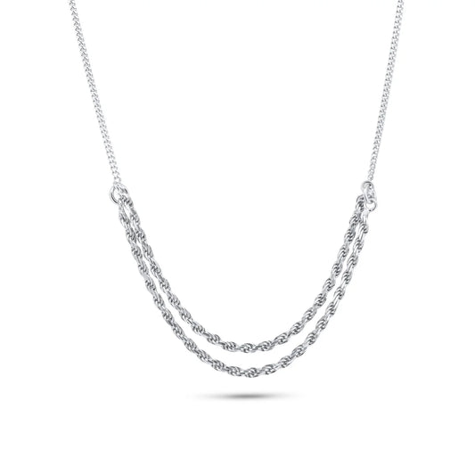 925 Sterling Silver Rhodium Plated Curb Strand 1.7mm Rope Adjustable Necklace