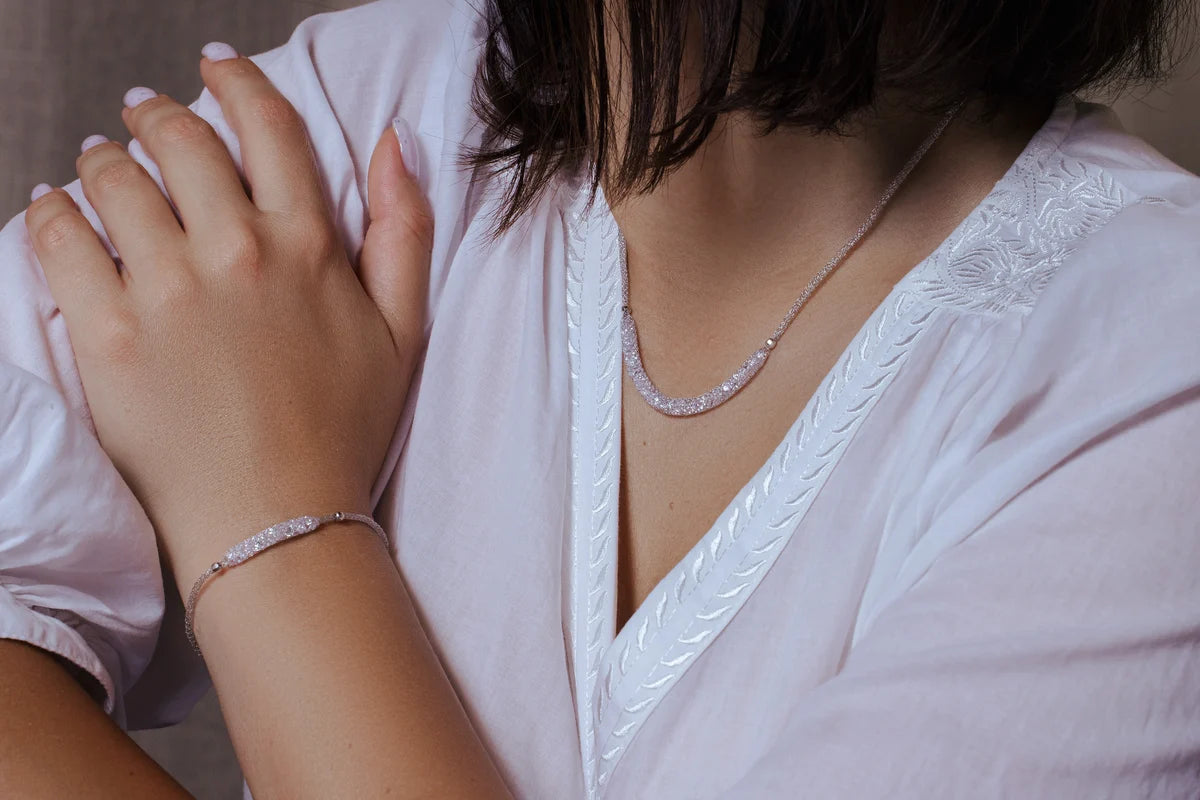925 Sterling Silver Rhodium Plated Mesh Necklace Filled with CZ