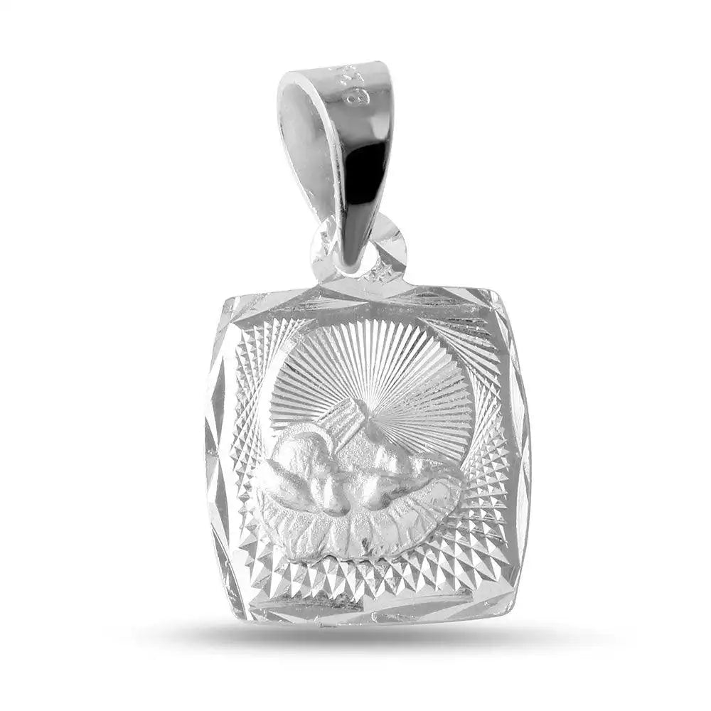 925 Sterling Silver High Polished Baptism Diamond Cut Medallion