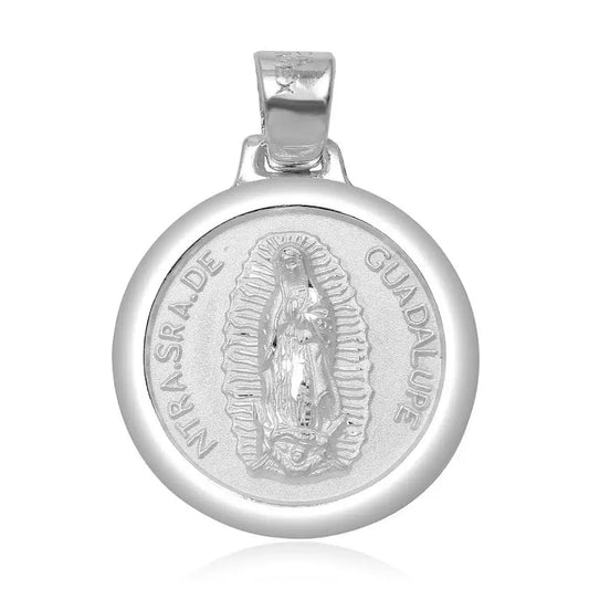 925 Sterling Silver High Polished Our Lady Of Guadalupe Round Charm Pendant