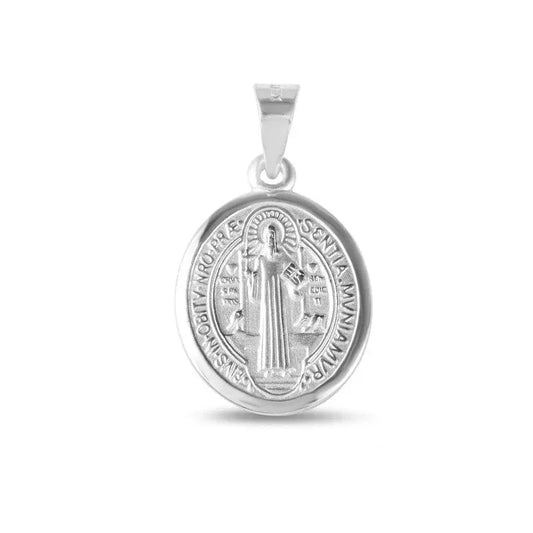 925 High Polished Silver St. Benedict Oval Medallion