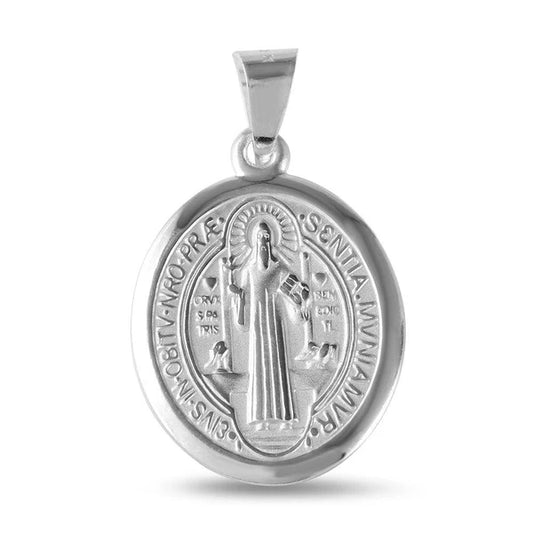 925 Sterling Silver High Polished Oval Saint Benedict Medallion