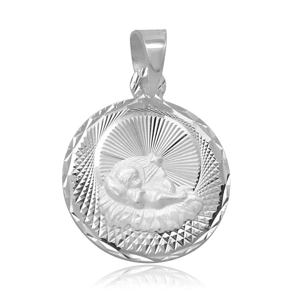925 Sterling Silver High Polished DC Baptism Medallion Charm