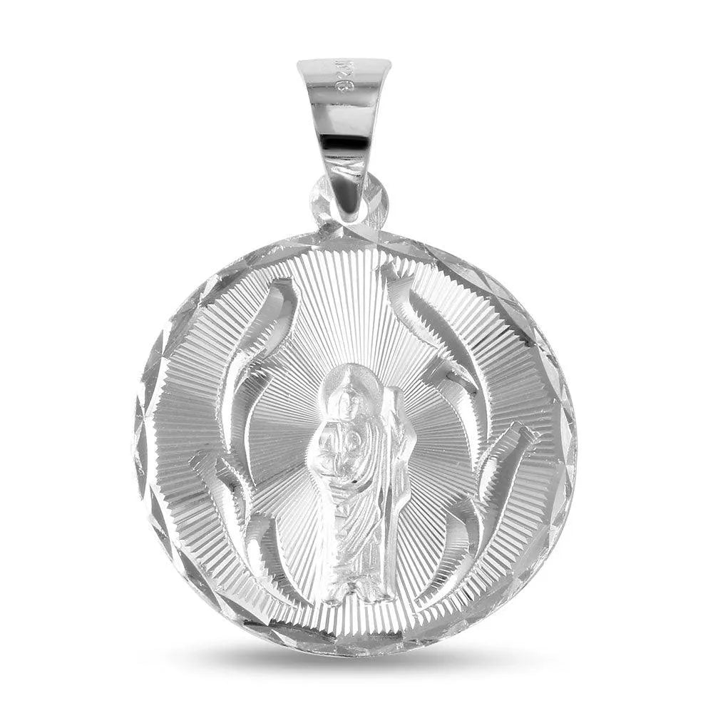925 Sterling Silver High Polished Diamond Cut Saint Jude Round Medallion