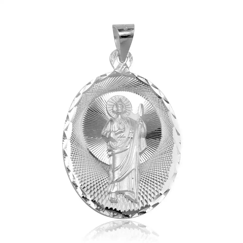 925 Sterling Silver High Polished DC St. Jude Oval Medallion Pendant
