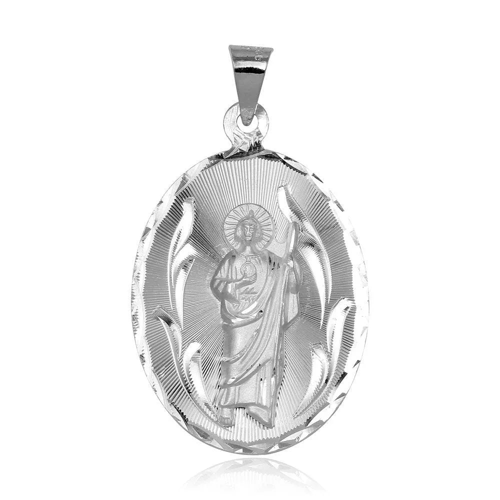 925 Sterling Silver High Polished Oval St. Jude Medallion Pendant