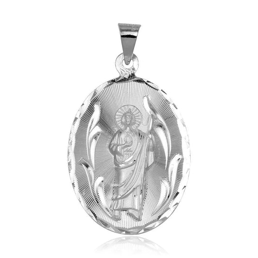 925 Sterling Silver High Polished Oval St. Jude Medallion Pendant