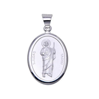 925 Sterling Silver High Polished Edge Saint Judas Tadeo Medallion Pendant