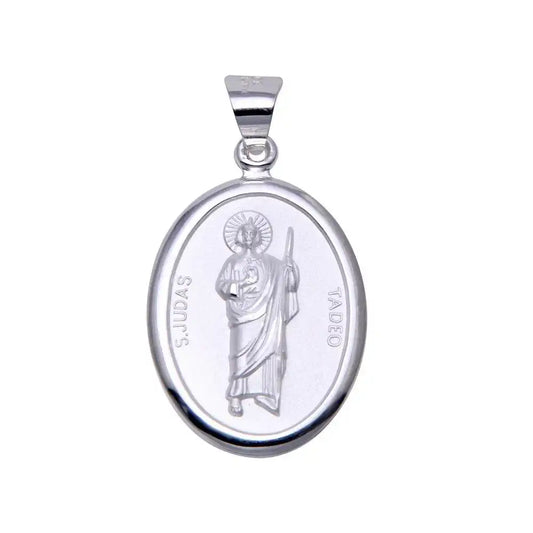 925 Sterling Silver High Polished Edge Saint Judas Tadeo Medallion Pendant