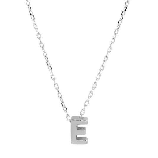 925 Sterling Silver Rhodium Plated Small Initial E Necklace
