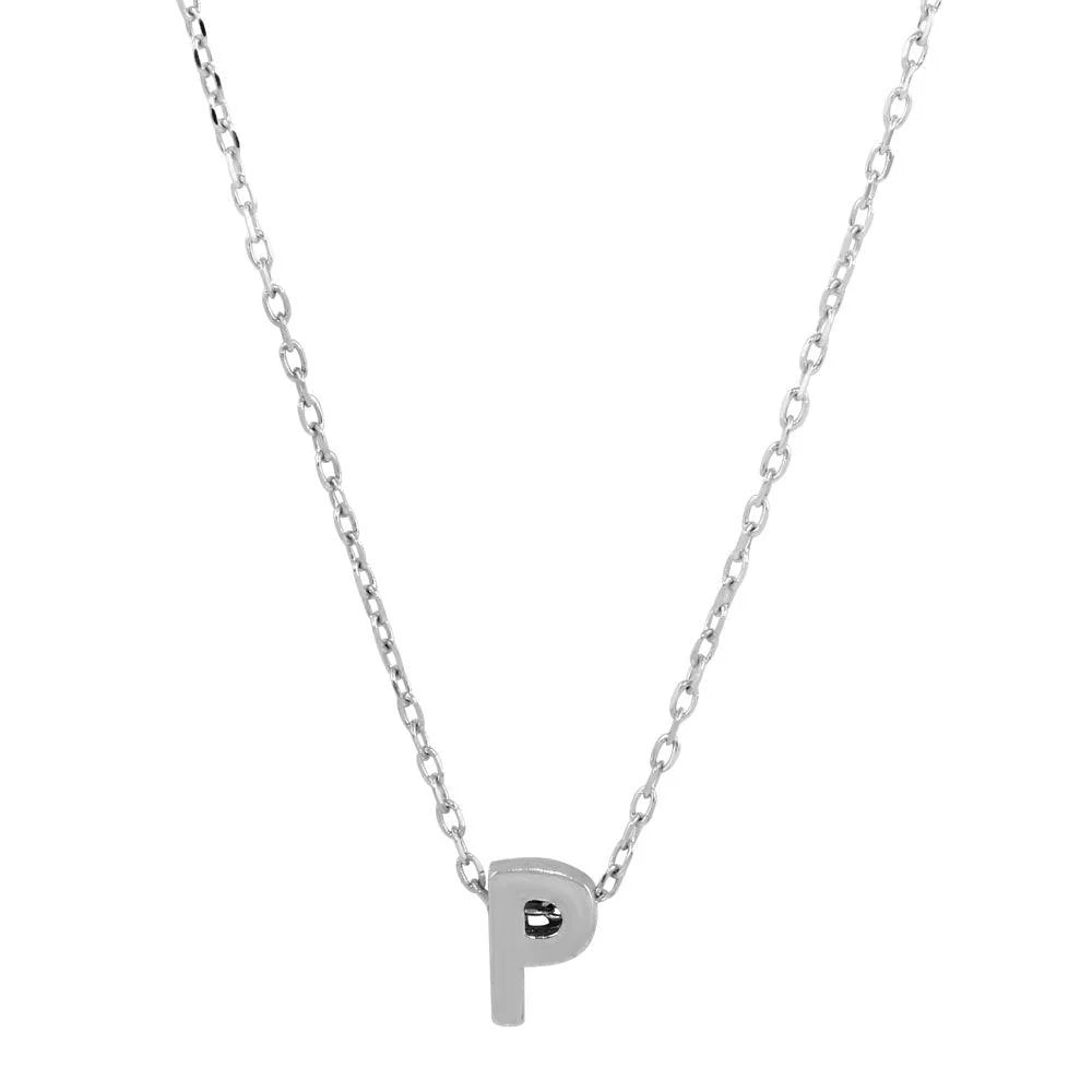925 Sterling Silver Rhodium Plated Small Initial P Necklace