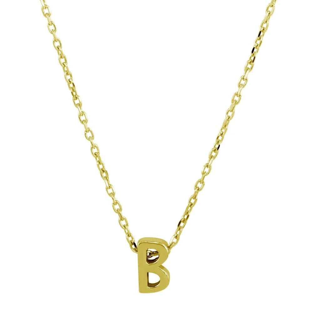 925 Sterling Silver Gold Plated Small Initial B Necklace