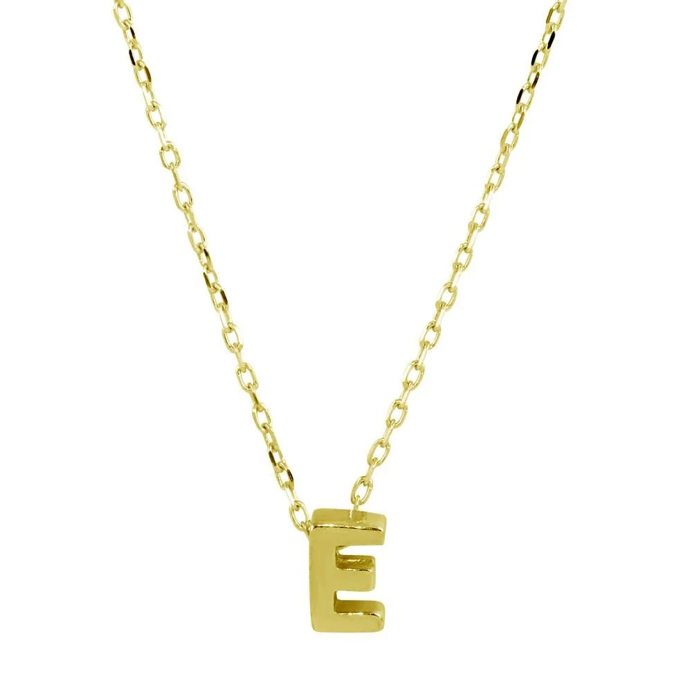 925 Sterling Silver Gold Plated Small Initial E Necklace