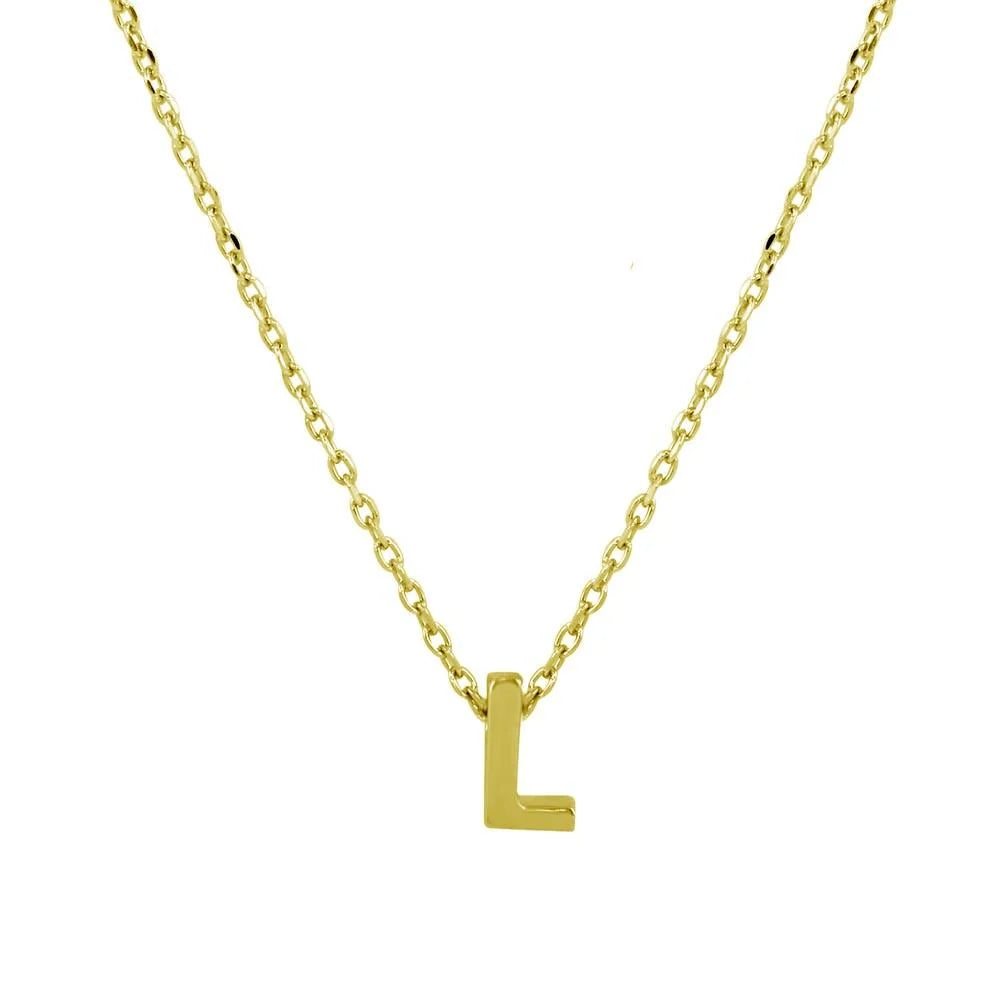 925 Sterling Silver Gold Plated Small Initial L Necklace