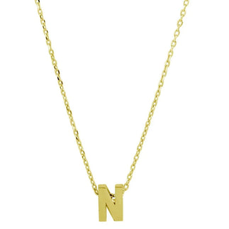 925 Sterling Silver Gold Plated Small Initial N Necklace