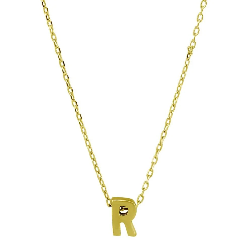 925 Sterling Silver Gold Plated Small Initial R Necklace
