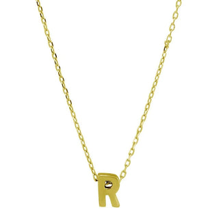 925 Sterling Silver Gold Plated Small Initial R Necklace